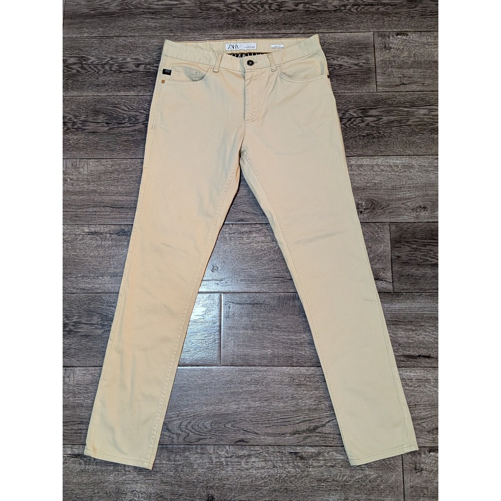 Zara Man Slim Fit Chino Pants Mens 31 Beige Sand Tan 5 Pocket Trousers